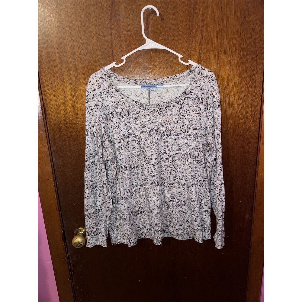 Simply Vera Wang Womens White Floral Tunic Long Sleeve Shirt Size XL